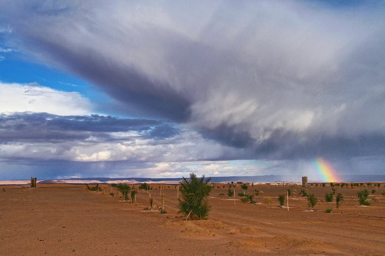 Desert camp tents set in a hollow between Erg Chebbi dunes