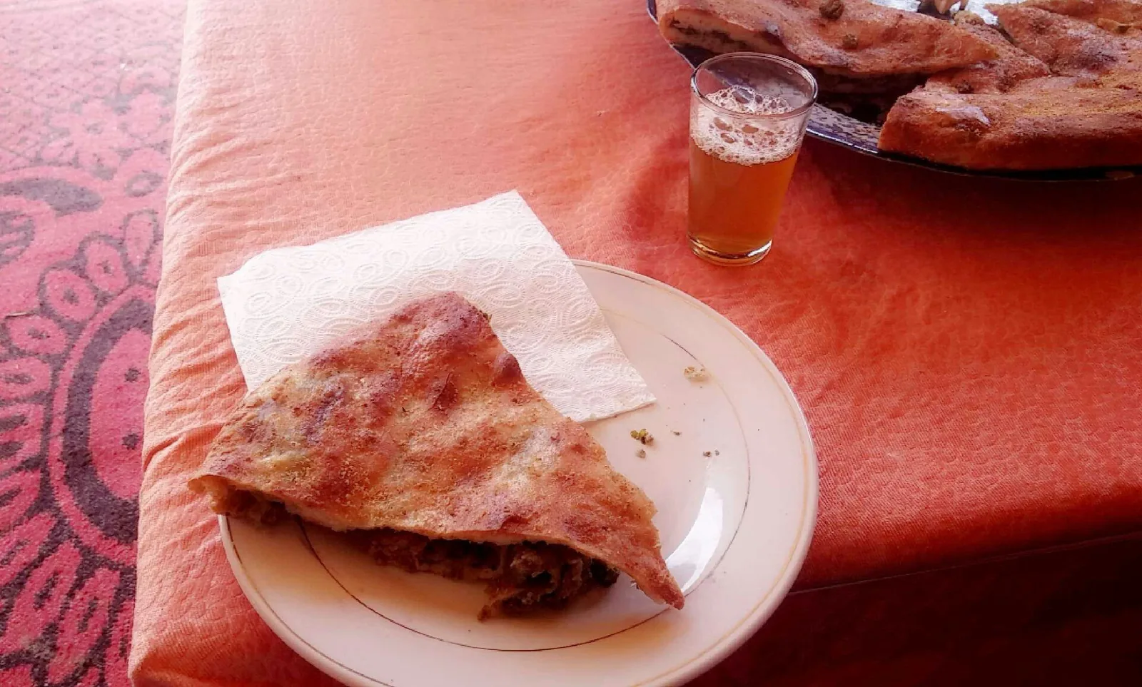 Medfouna, the stuffed Berber bread, served at a restaurant near Merzouga