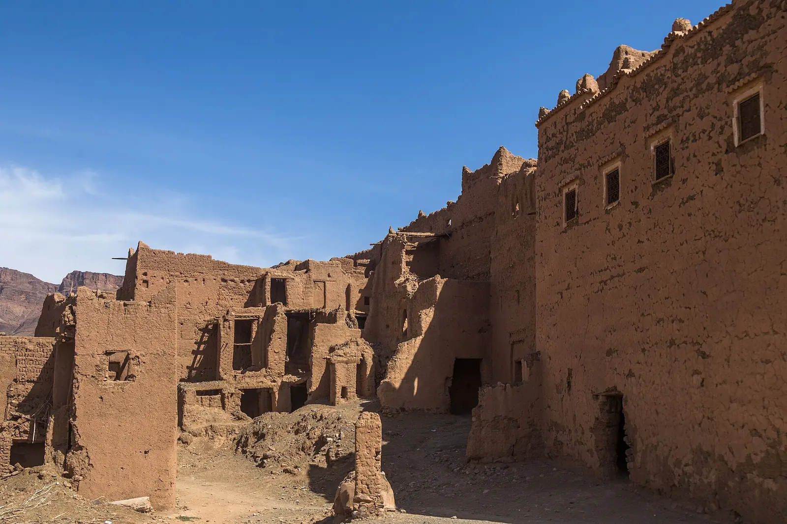 Weathered ruins of Ksar Tighit in Zagora Province