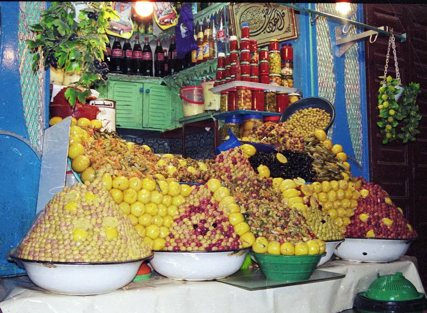 Citrus and olive stall in the souk of Meknes