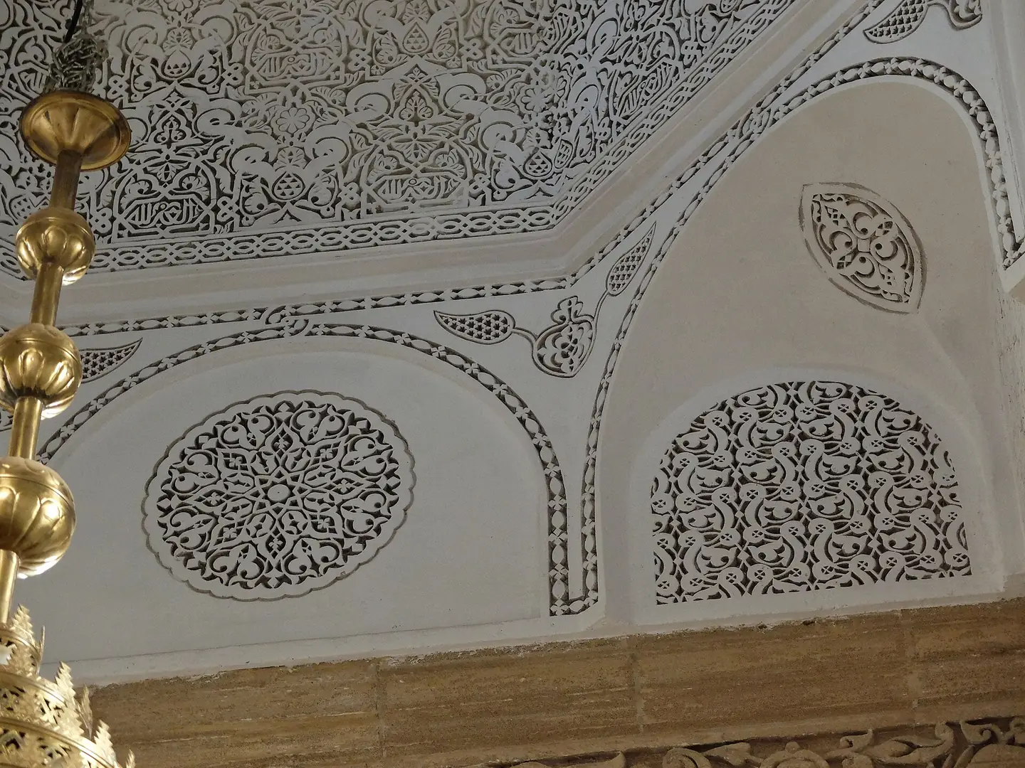 Restored ceiling of the historic Hammam Saffarin in Fes