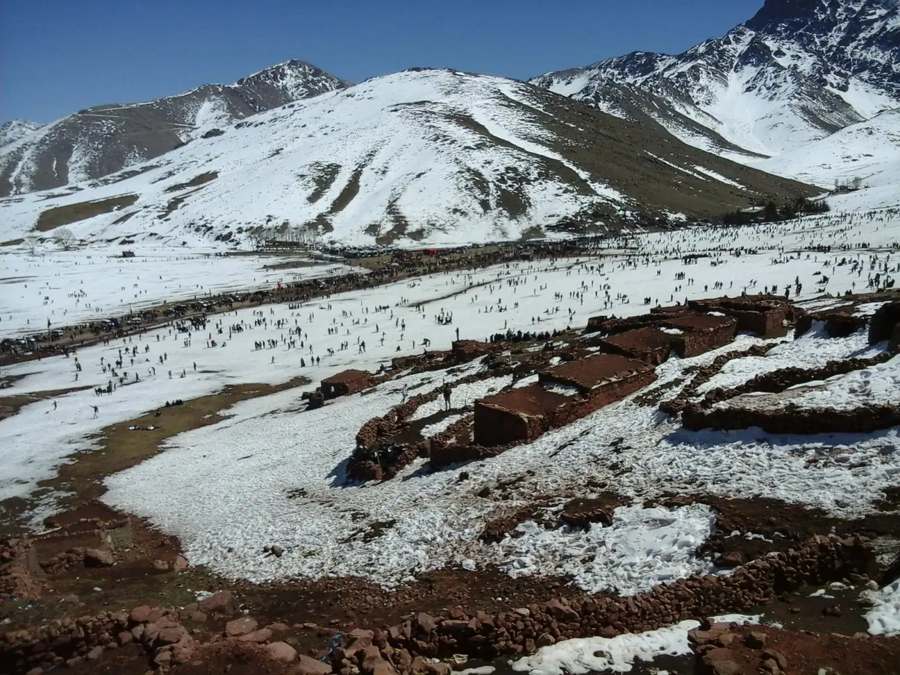 Snow-covered Oukaimeden plateau under a clear sky