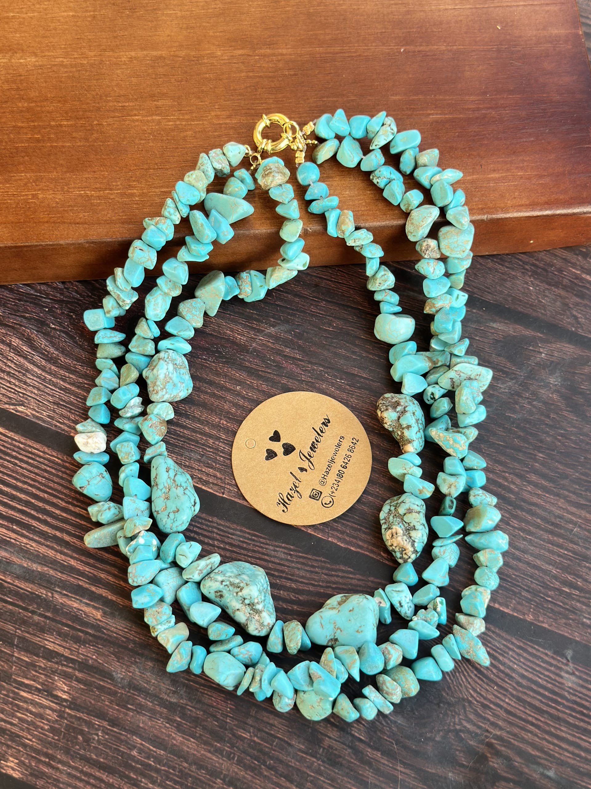 Three Layered Broken Chips Turquoise Necklace
