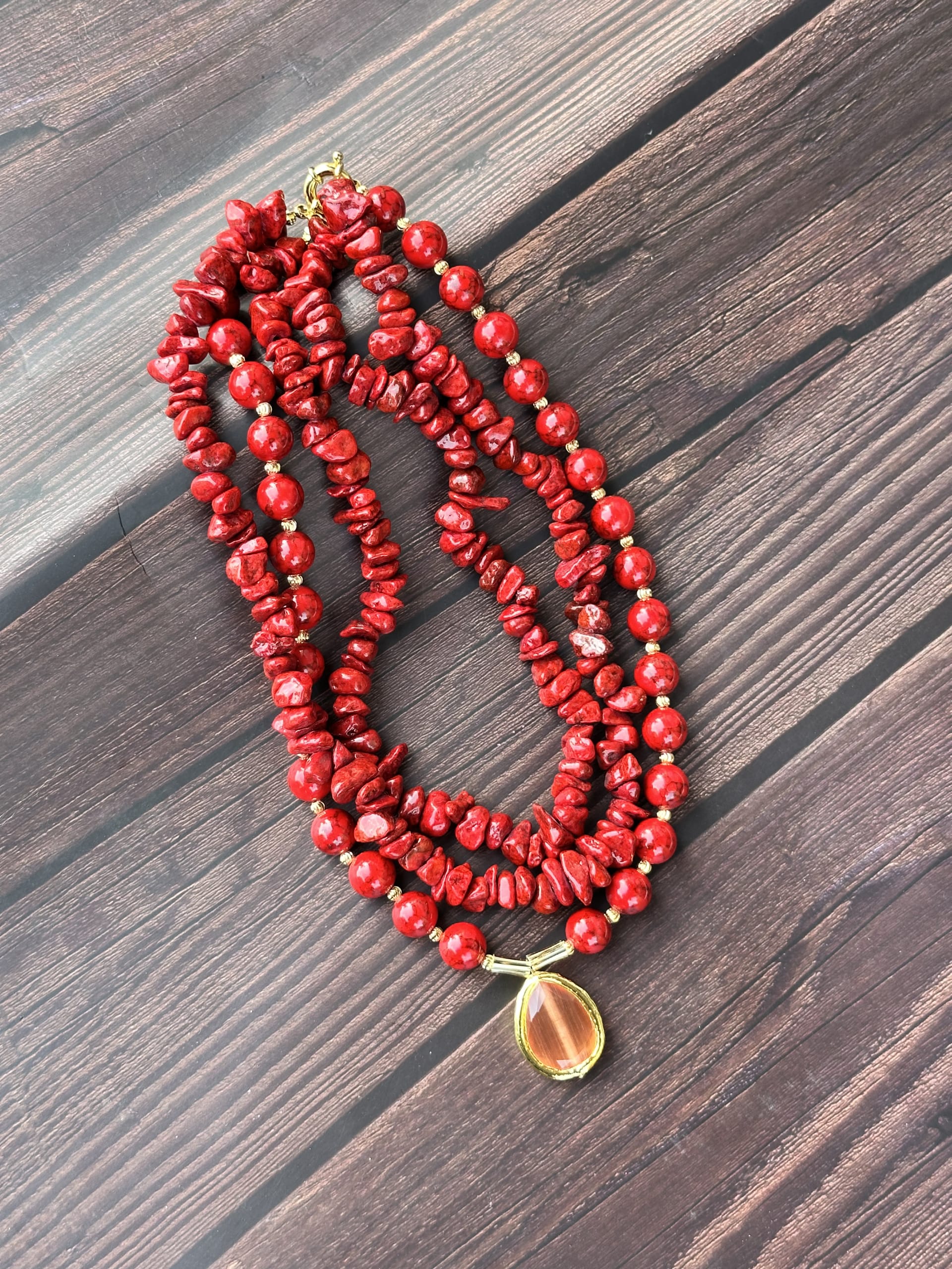 Three Tier Beaded Layered  Necklace WIth Pendant