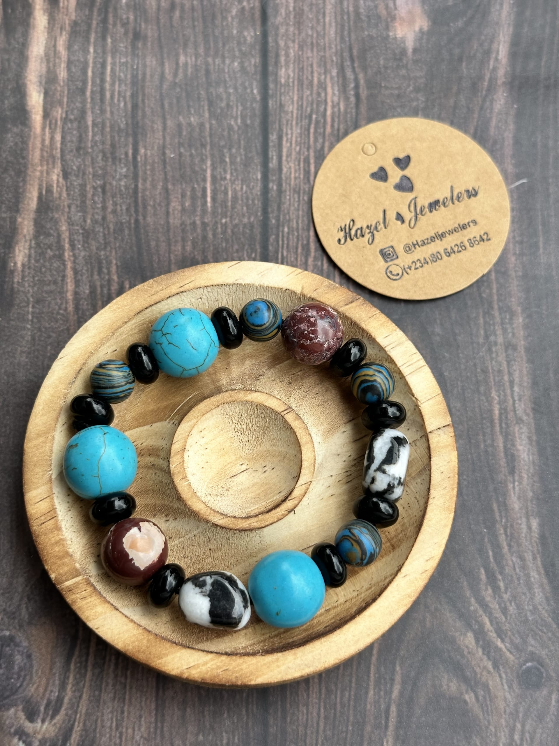 Blue Turquoise beads and precious Stones Bracelet