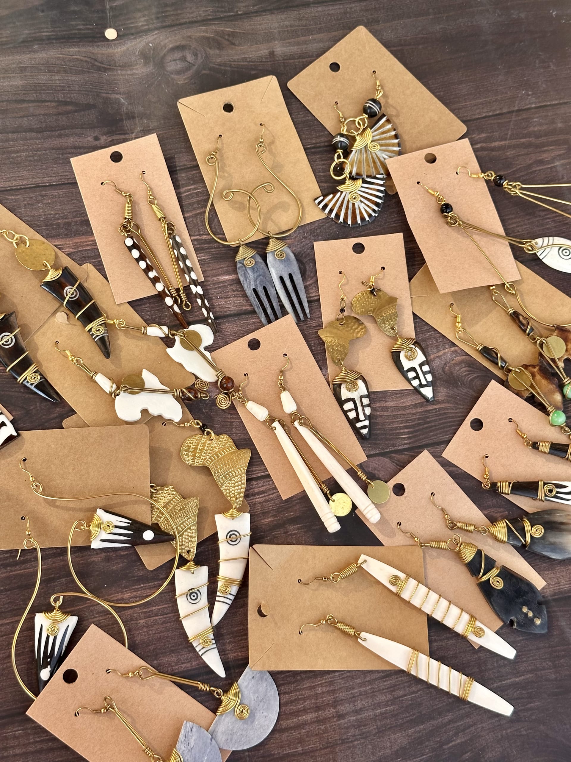 African Brass and Bone Earrings