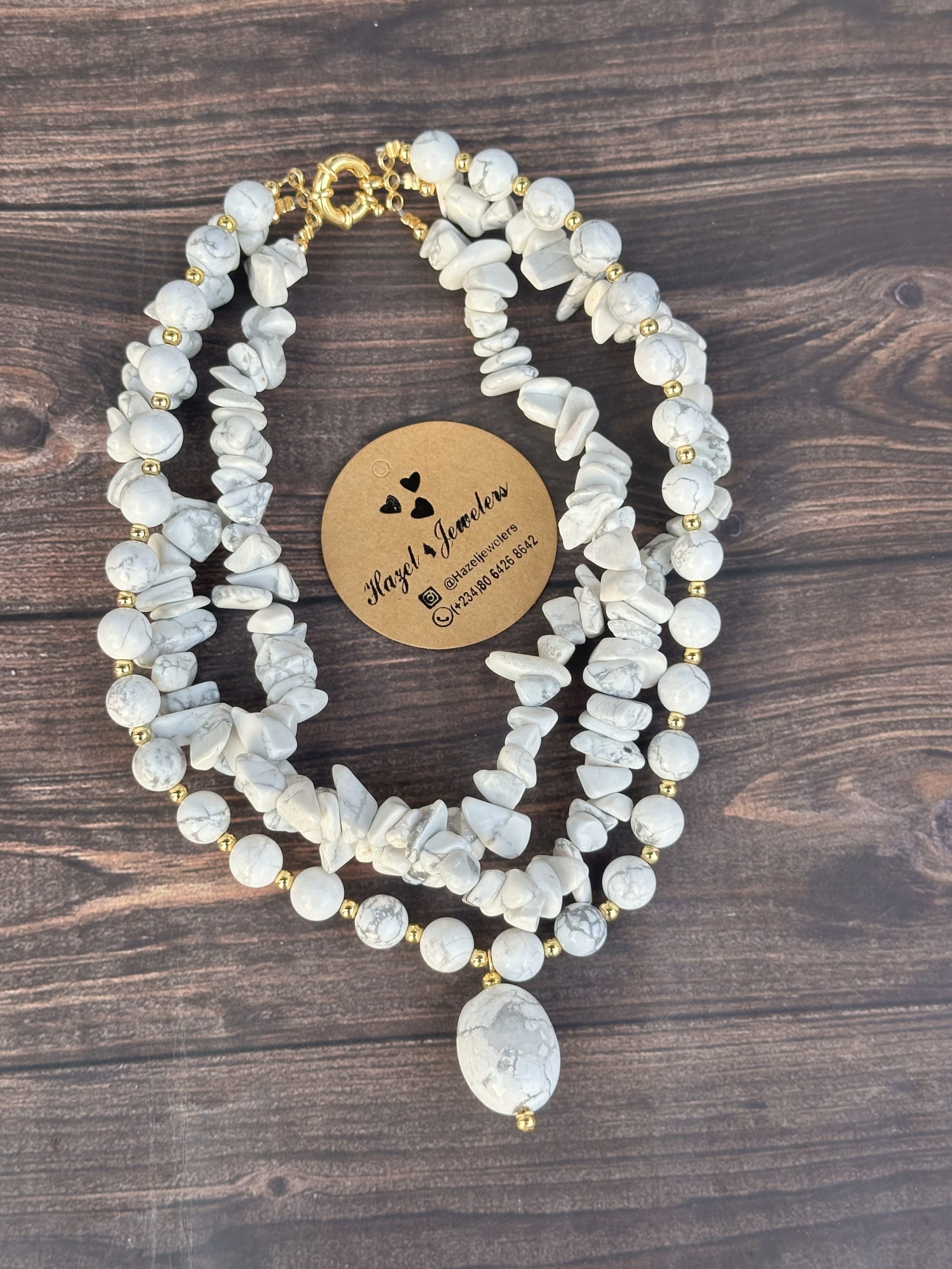 Jasper Chip, Stone and Bead Necklace with Pendant