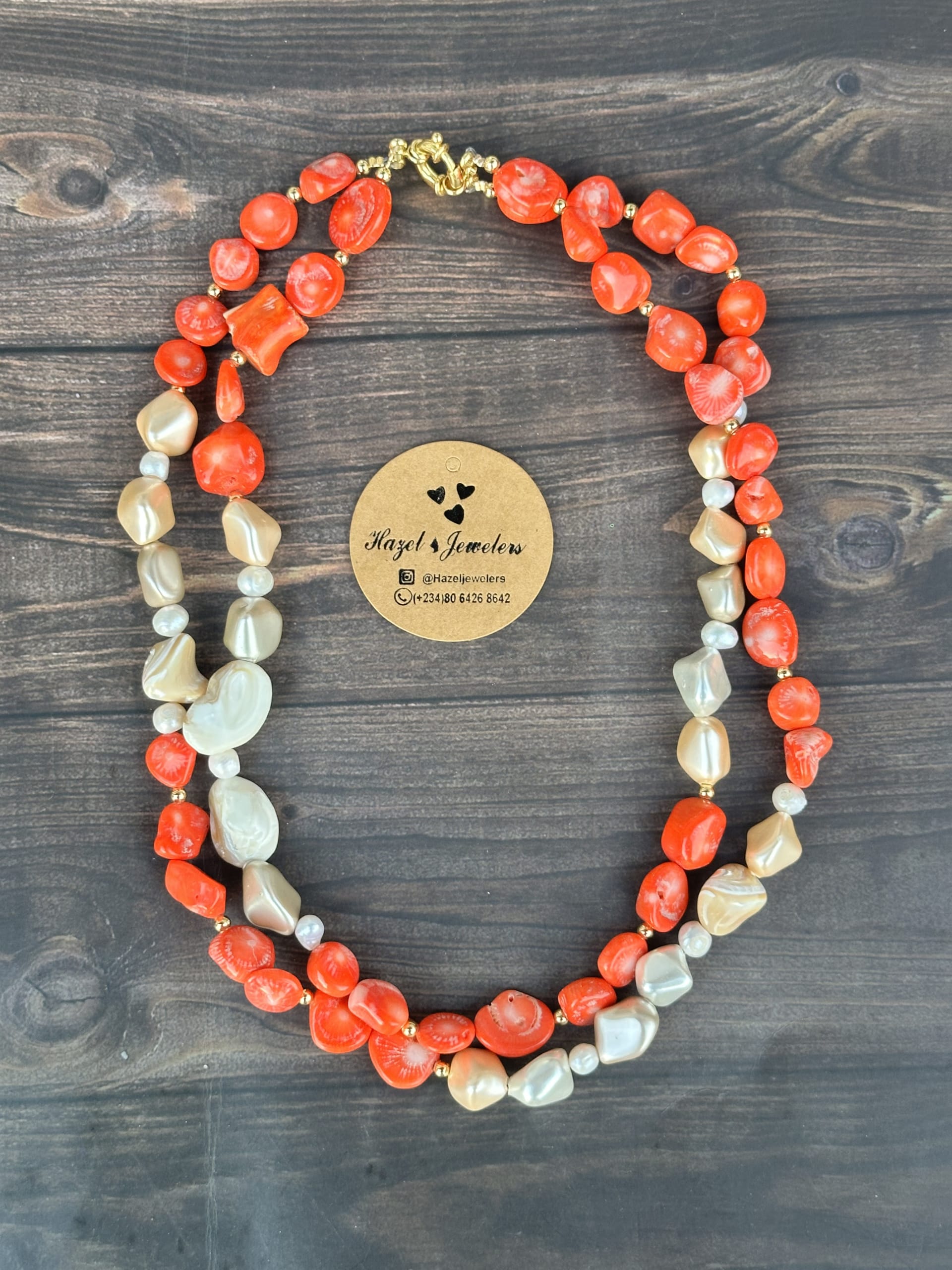 Layered Lena Fresh Water Pearl and Apricot coral Necklace