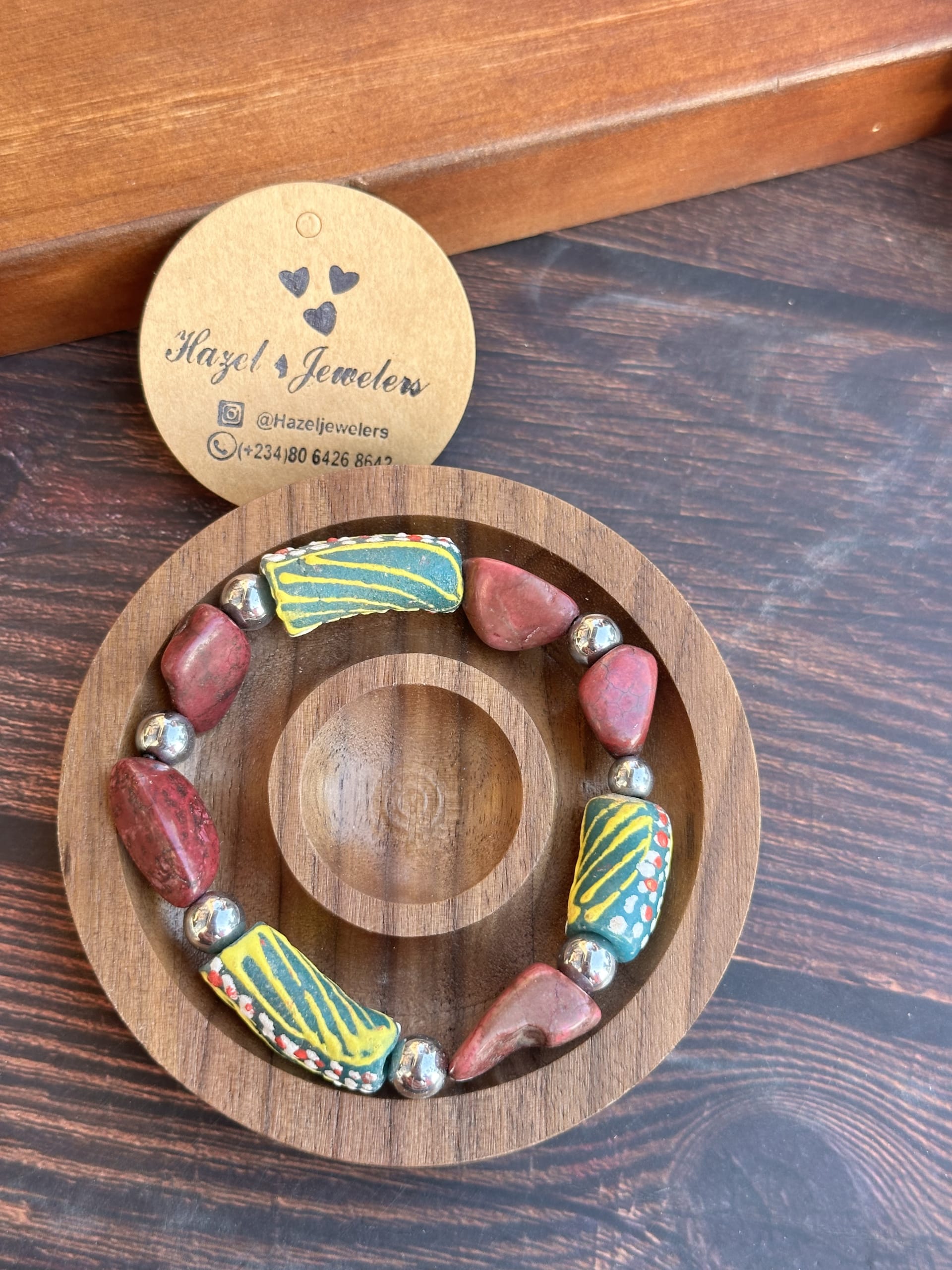 Mixed Krobo Beads and Natural Stones Bracelet