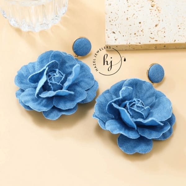 Denim Rose Drop Earrings