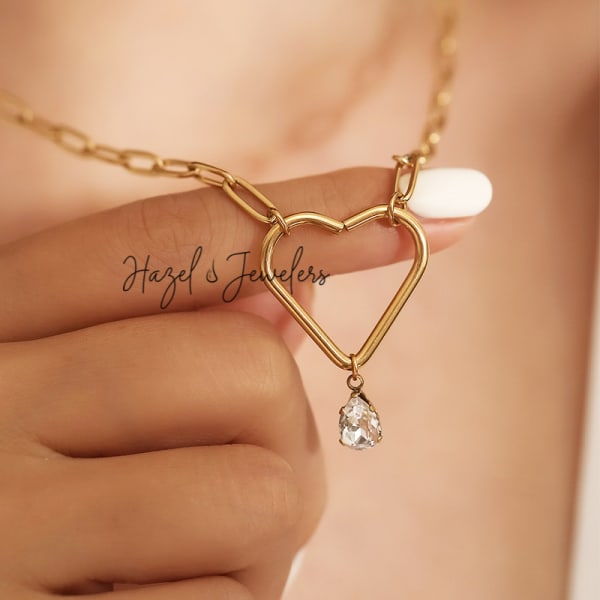 Stainless Steel Crystal Heart Necklace