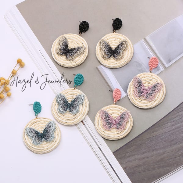 Butterfly Decor Round Rattan Earring