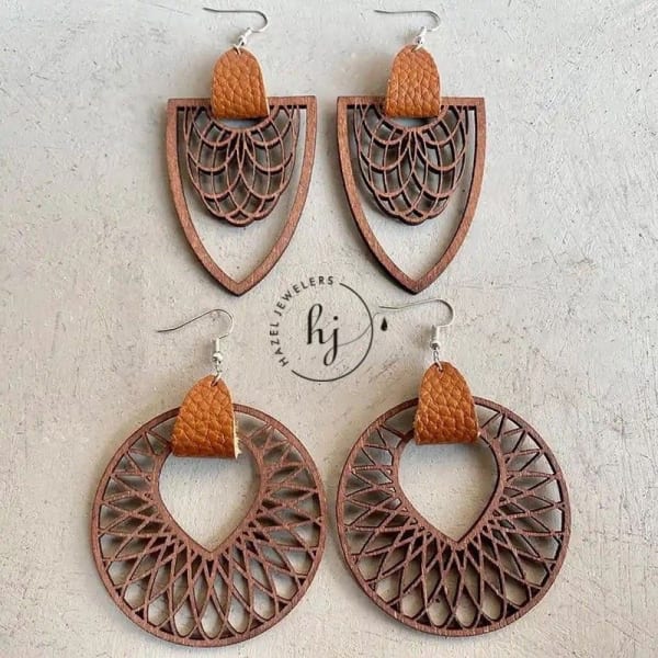 Laser Cut Wooden Boho Earrings