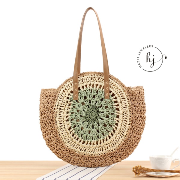 Color Block Round Woven Bag - Image 3