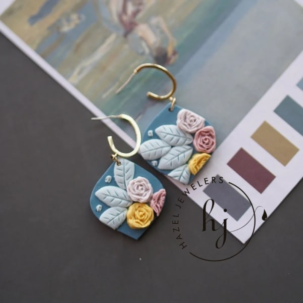 Polymer Clay Flower Decor Earrings - Image 2