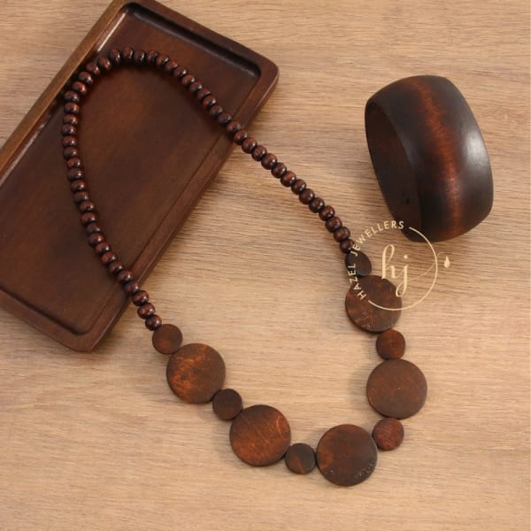 Wooden Necklace with Wooden Bangle