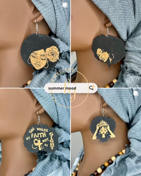 Afro Girl Wooden Earring
