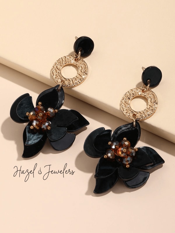Detailed Flower Drop Earring - Image 3
