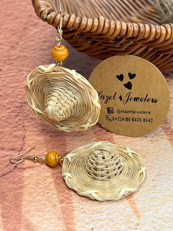 Hat Shaped Rattan Earrings