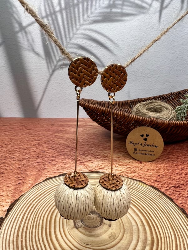 Long rattan Ball Earring