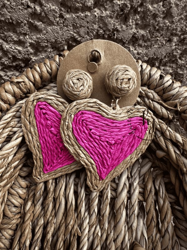 Heart Shaped Colorful Rattan earrings - Image 4