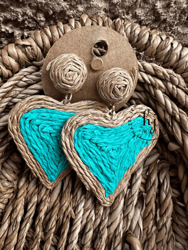 Heart Shaped Colorful Rattan earrings - Image 3