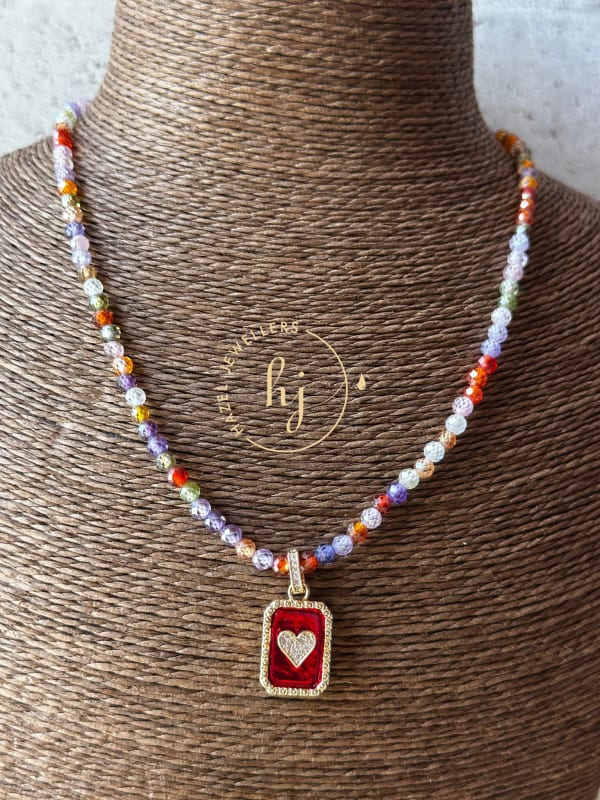 Simple Colored Zirconia Beaded Necklace