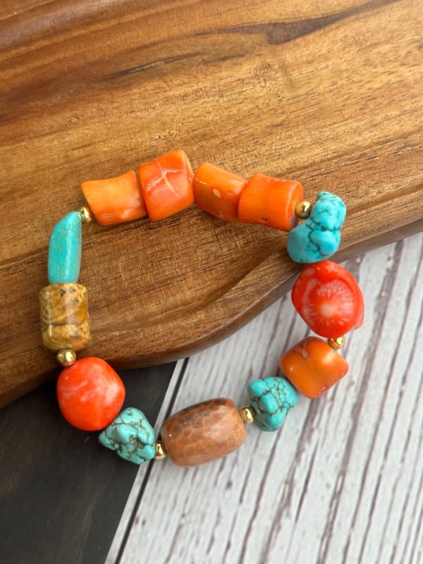 Mixed Coral and Stone Bracelet
