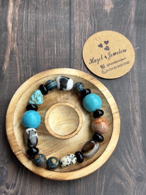 Blue Turquoise beads and precious Stones Bracelet