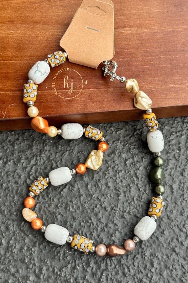 Mixed krobo beads and Stones Necklace