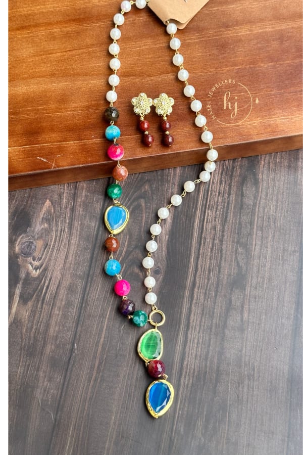 Elegant and Colourful Pearl & Gemstone Necklace set