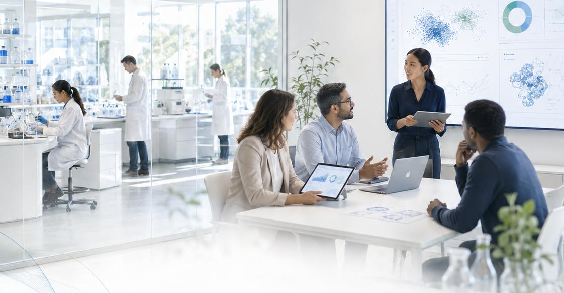 A product and research team reviewing workflow analytics together