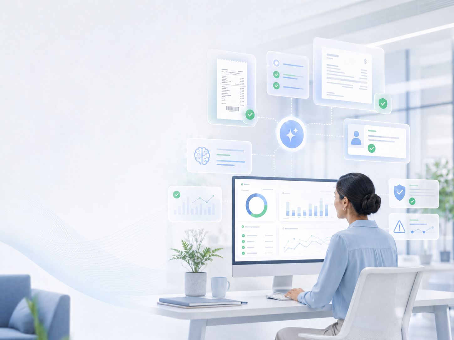 An office scene representing trustworthy, explainable AI spend automation