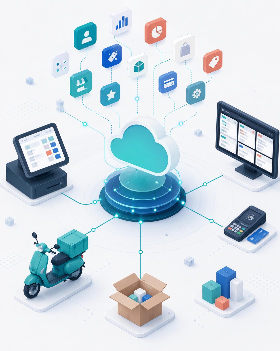 A cloud platform connecting POS, payment and delivery systems via API