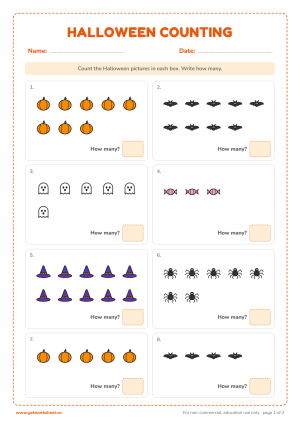 Free Halloween math worksheets worksheet, first page