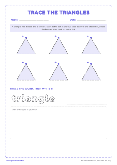 Trace the triangles and write the word, page 1 preview