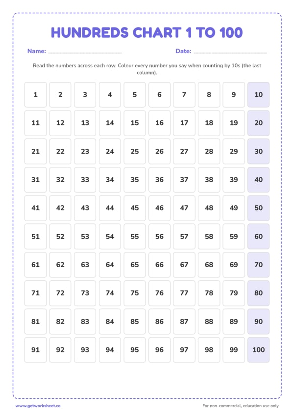 Free hundreds chart worksheets – free printable worksheets preview