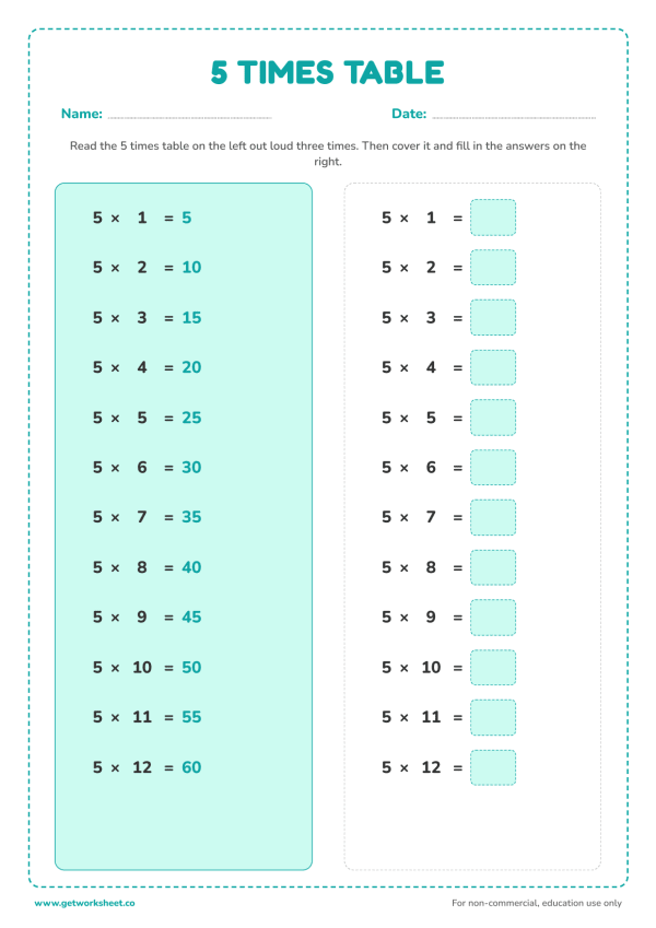 Free 5 times table worksheets – free printable worksheets preview