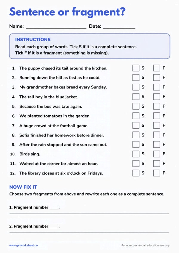 Free sentence fragments worksheets – free printable worksheets preview