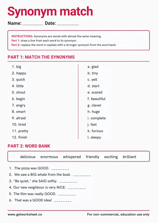 Free synonyms and antonyms worksheets – free printable worksheets preview