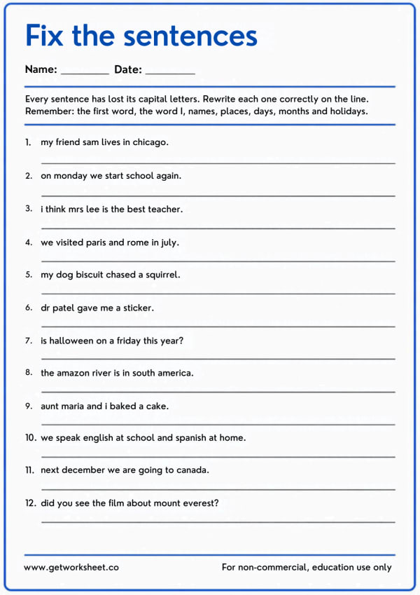 Free capitalization worksheets – free printable worksheets preview