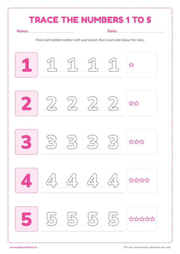 Number tracing worksheet 1 to 5