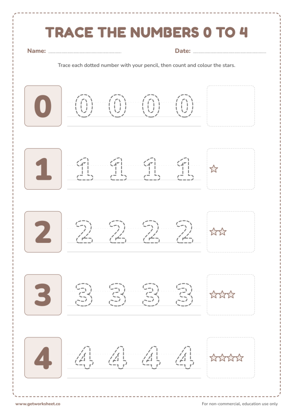 Sandpaper numerals: trace 0 to 4