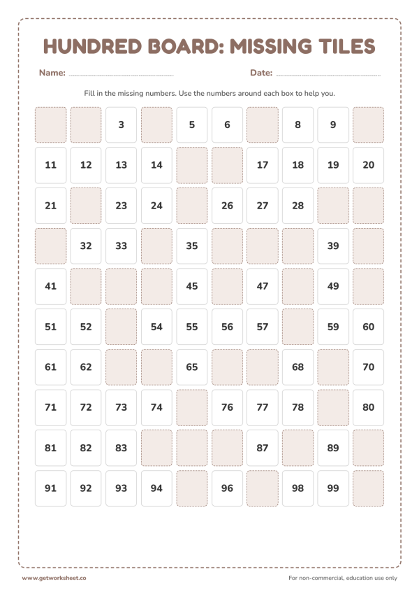 Hundred board: missing tiles
