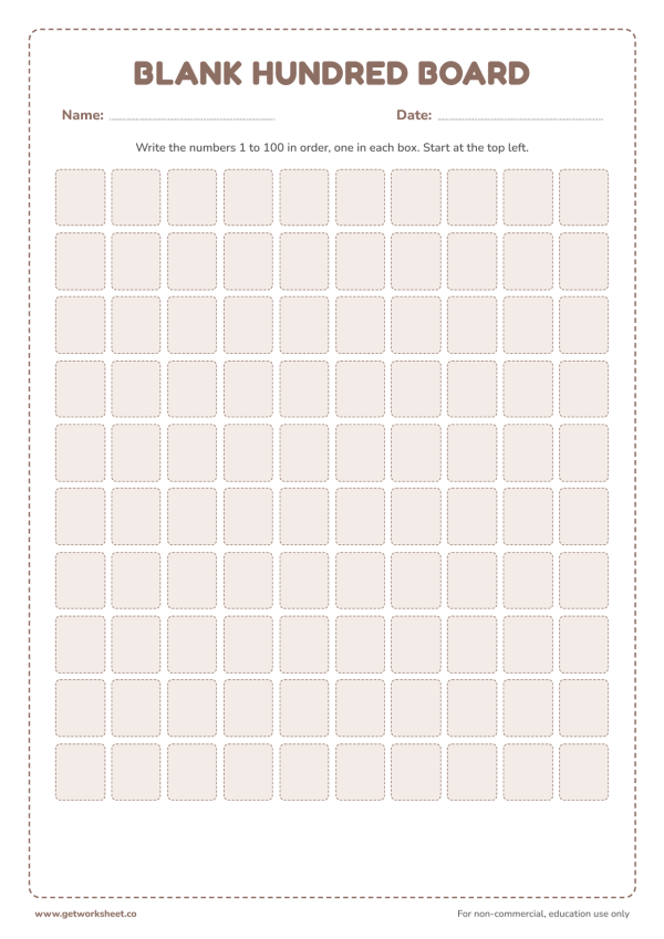 Blank hundred board