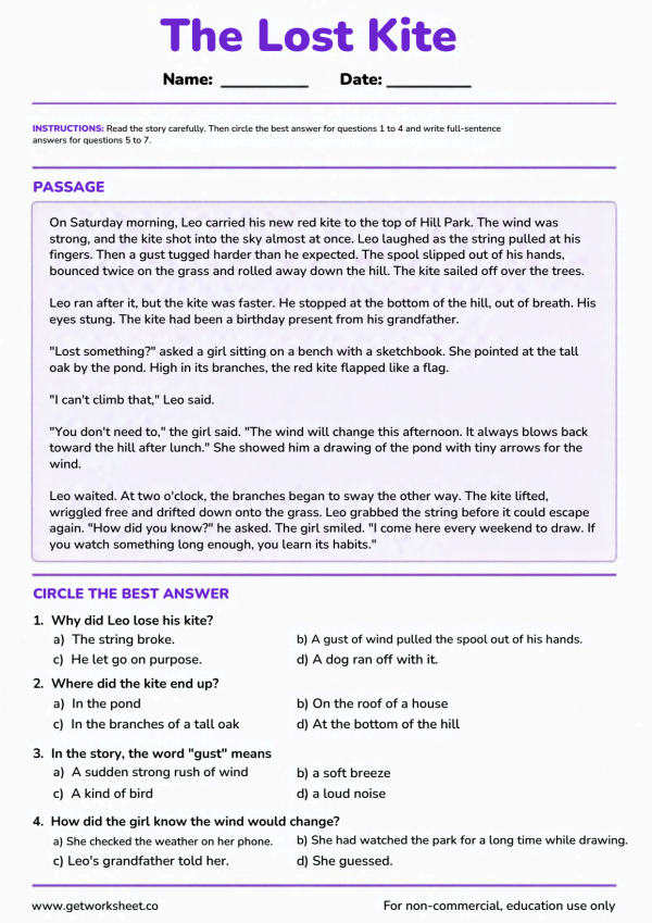 Free third grade reading comprehension worksheets – free printable worksheets preview