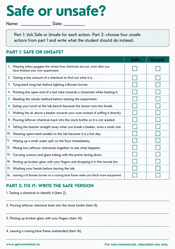 Free lab safety worksheets – free printable worksheets preview