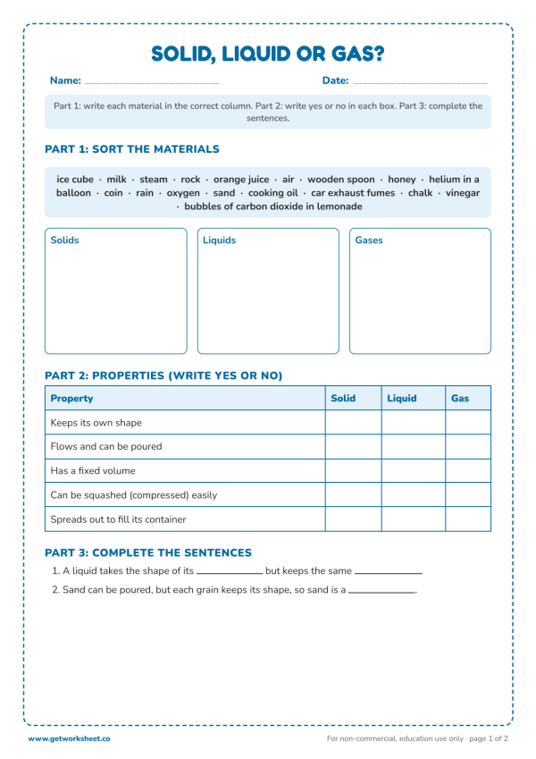 Free states of matter worksheets – free printable worksheets preview