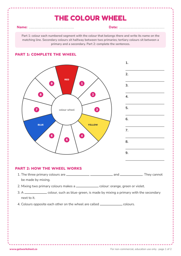 Free color theory worksheets – free printable worksheets preview