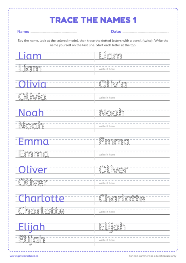 Free name tracing worksheets – free printable worksheets preview
